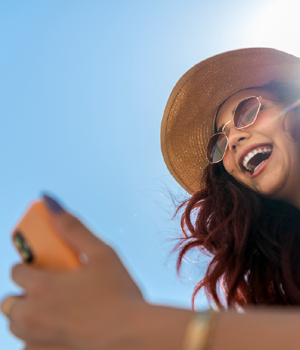woman holding phone