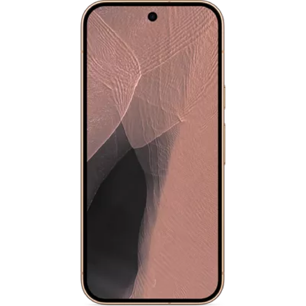 Rose-gold smartphone with a cracked pink display and numerous fracture lines across the screen, viewed upright at center.